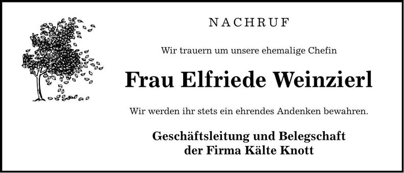 Traueranzeige Elfriede Weinzierl
