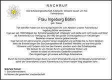 Traueranzeige Ingeborg Böhm