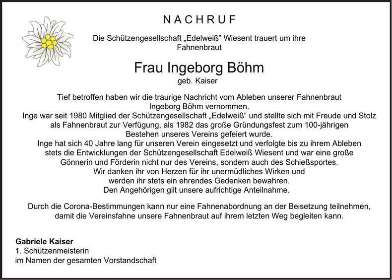 Traueranzeige Ingeborg Böhm