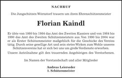 Traueranzeige Florian Kaindl