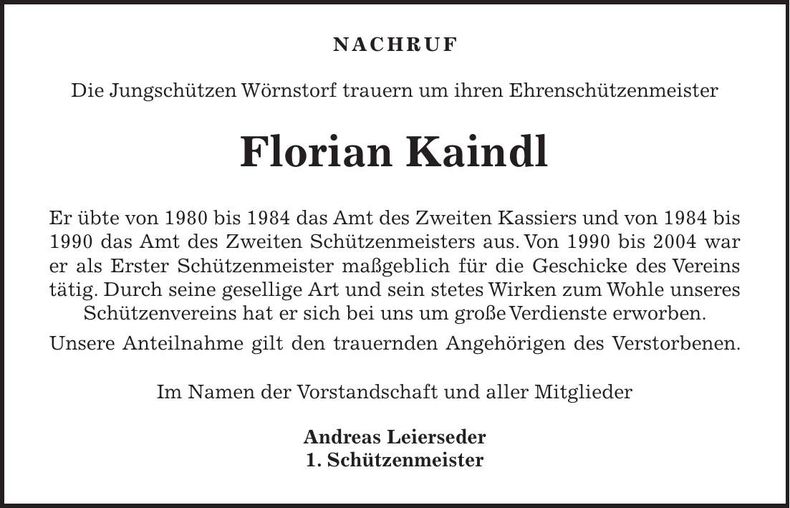 Traueranzeige Florian Kaindl