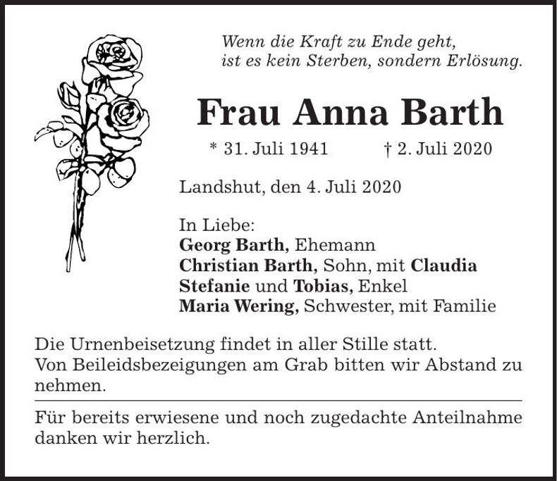Traueranzeige Anna Barth
