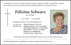 Traueranzeige Felicitas Schwarz
