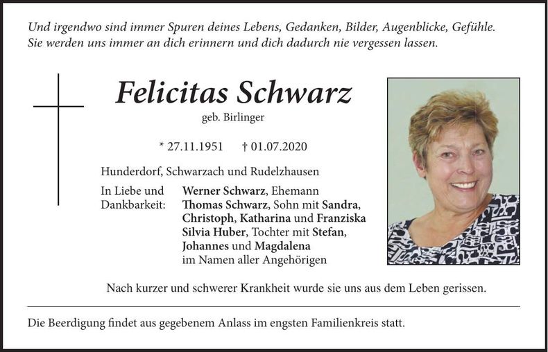 Traueranzeige Felicitas Schwarz