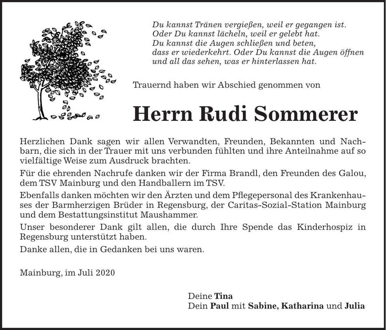Traueranzeige Rudi Sommerer