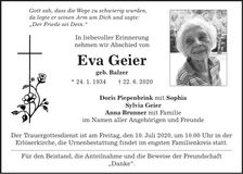 Traueranzeige Eva Geier