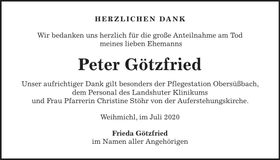 Traueranzeige Peter Götzfried