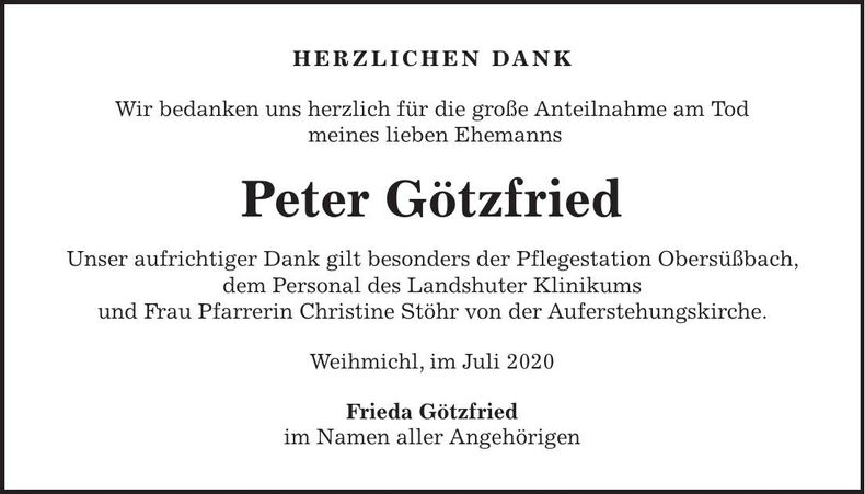 Traueranzeige Peter Götzfried
