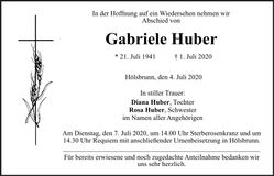 Traueranzeige Gabriele Huber