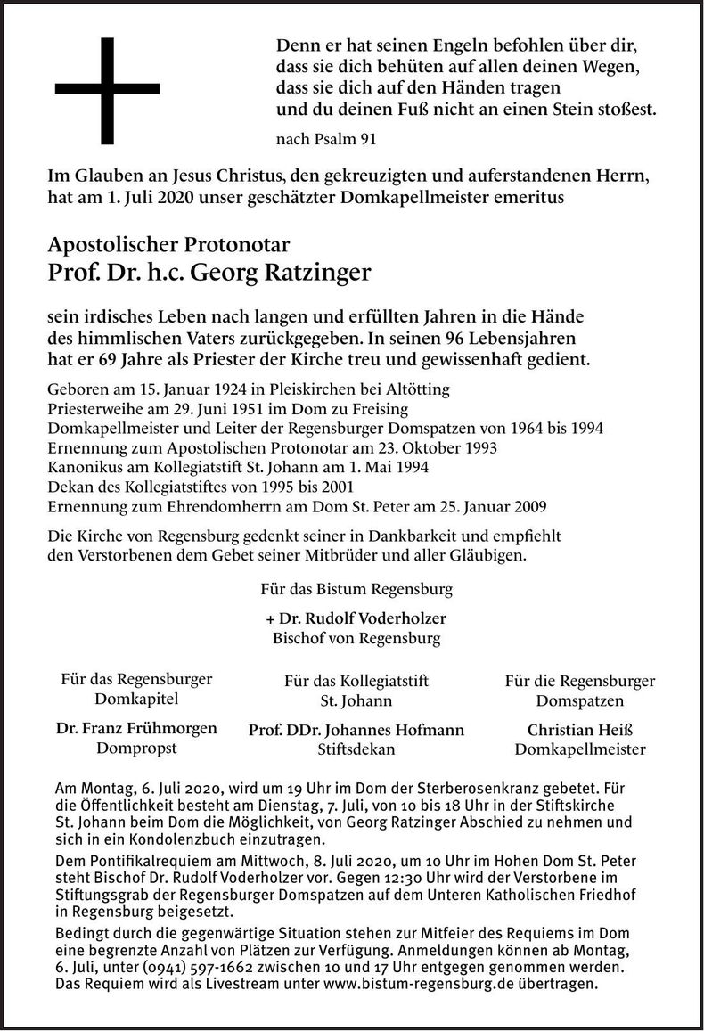 Traueranzeige Georg Prof. Dr. h.c. Ratzinger