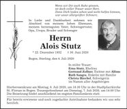 Traueranzeige Alois Stutz