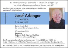 Traueranzeige Josef Arbinger