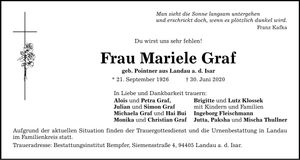 Traueranzeige Mariele Graf