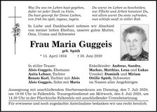 Traueranzeige Maria Guggeis