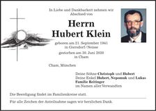 Traueranzeige Hubert Klein