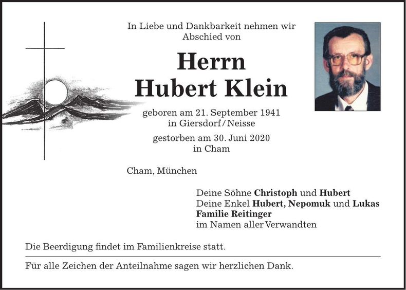 Traueranzeige Hubert Klein
