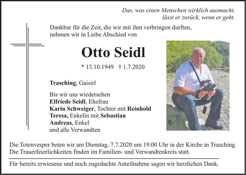 Traueranzeige Otto Seidl