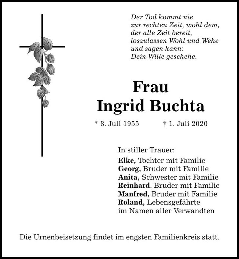 Traueranzeige Ingrid Buchta