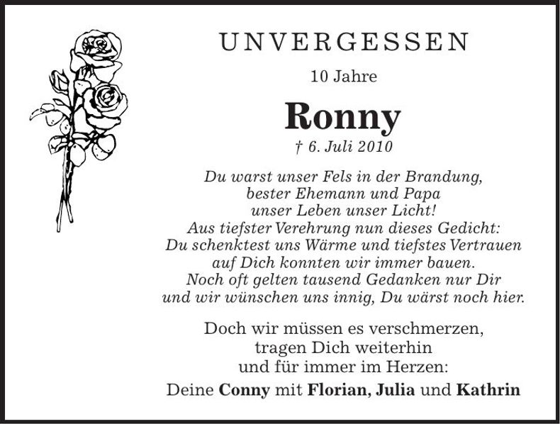 Traueranzeige Ronny Weinzierl