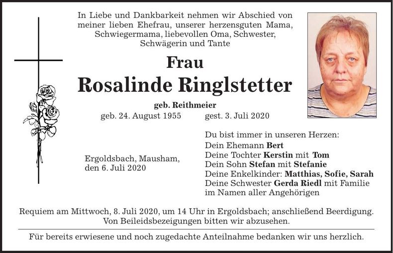 Traueranzeige Rosalinde Ringlstetter