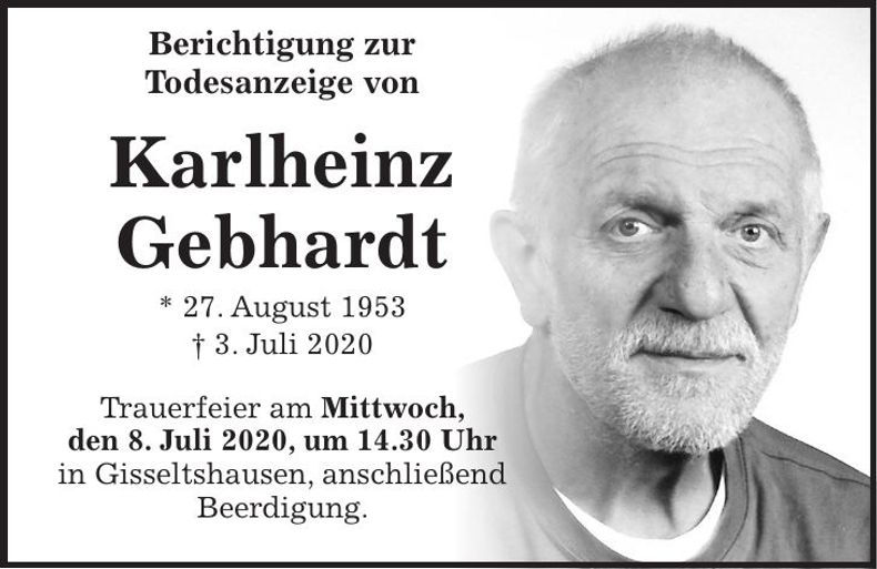 Traueranzeige Karlheinz Gebhardt