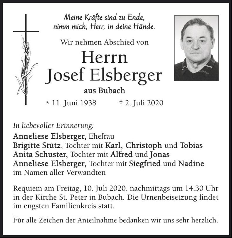 Traueranzeige Josef Elsberger