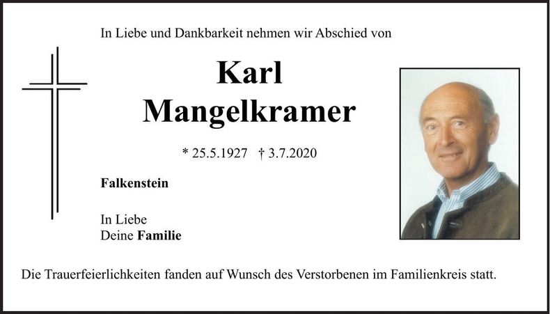 Traueranzeige Karl Mangelkramer