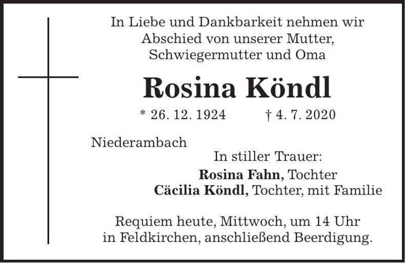 Traueranzeige Rosina Köndl