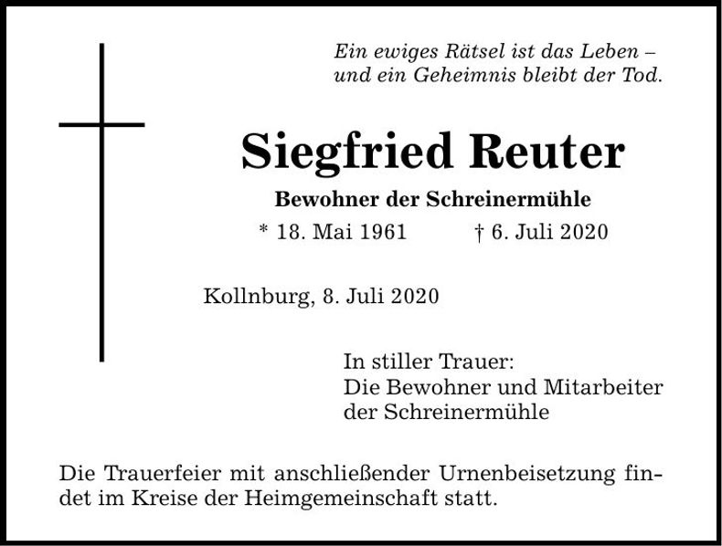 Traueranzeige Siegfried Reuter