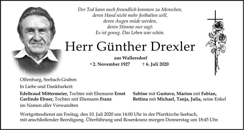 Traueranzeige Günther Drexler