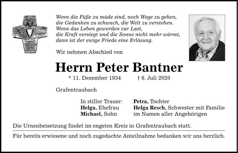 Traueranzeige Peter Bantner