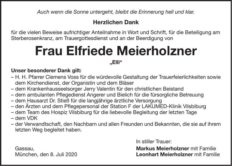 Traueranzeige Elfriede Meierholzner