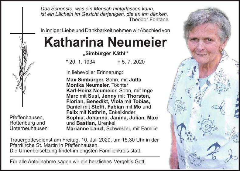 Traueranzeige Katharina Neumeier