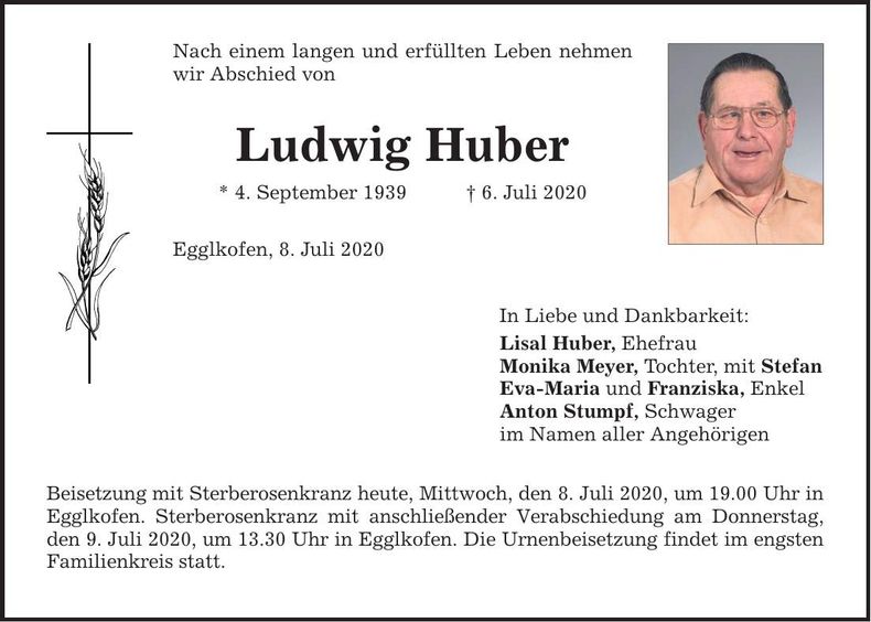 Traueranzeige Ludwig Huber
