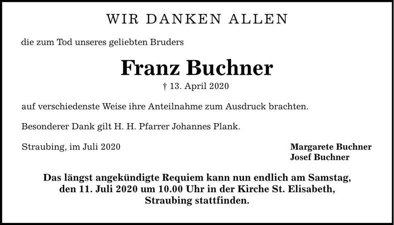 Traueranzeige Franz Buchner