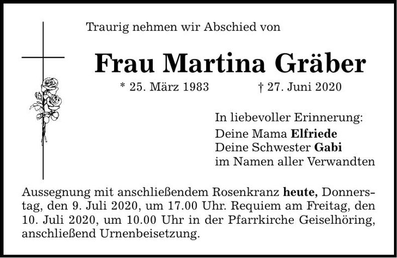 Traueranzeige Martina Gräber