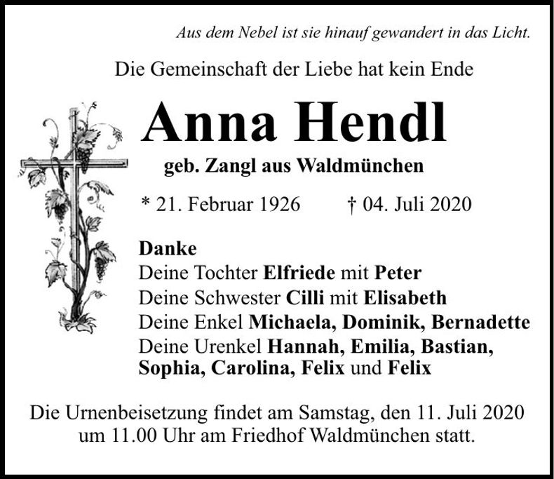 Traueranzeige Anna Hendl