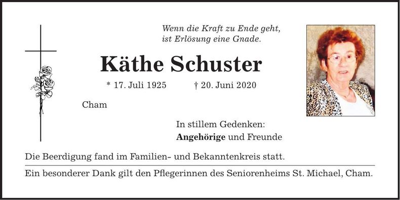 Traueranzeige Käthe Schuster