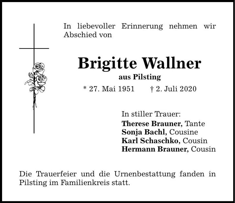 Traueranzeige Brigitte Wallner