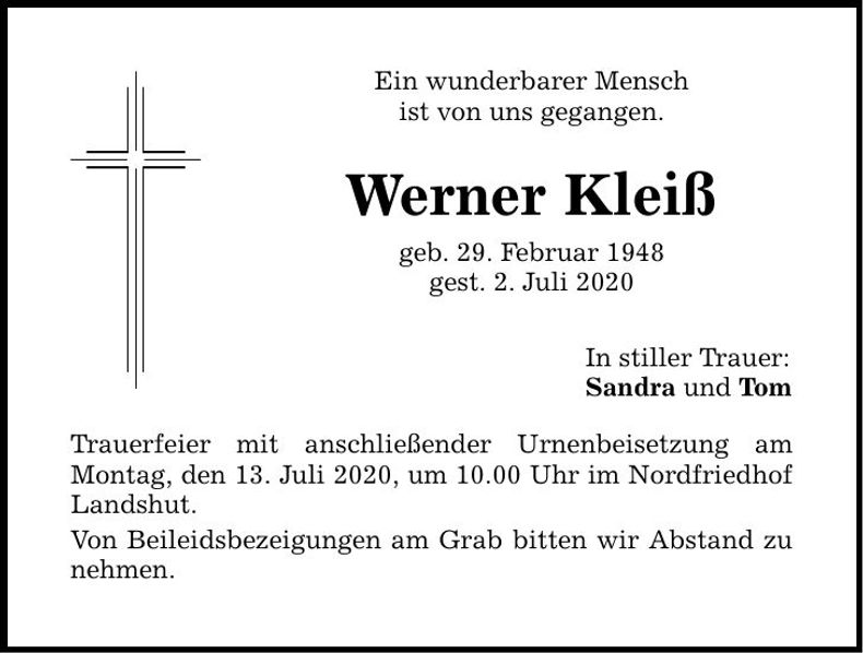 Traueranzeige Werner Kleiß