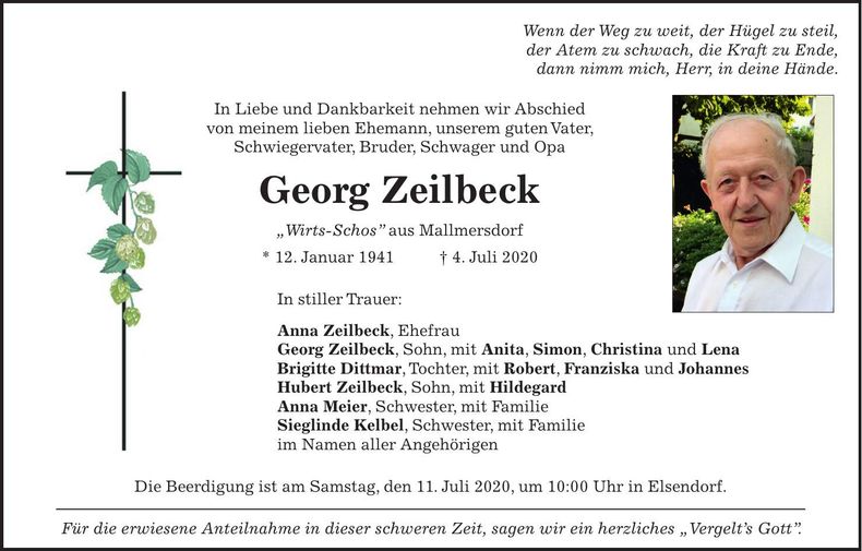 Traueranzeige Georg Zeilbeck