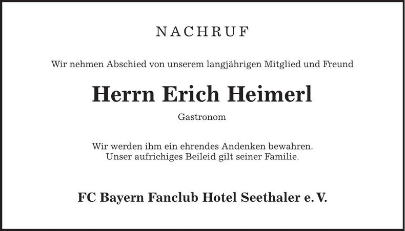Traueranzeige Erich Heimerl