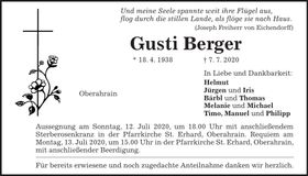 Traueranzeige Gusti Berger