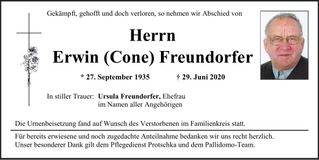 Traueranzeige Erwin Freundorfer