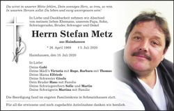 Traueranzeige Stefan Metz