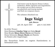 Traueranzeige Inge Voigt