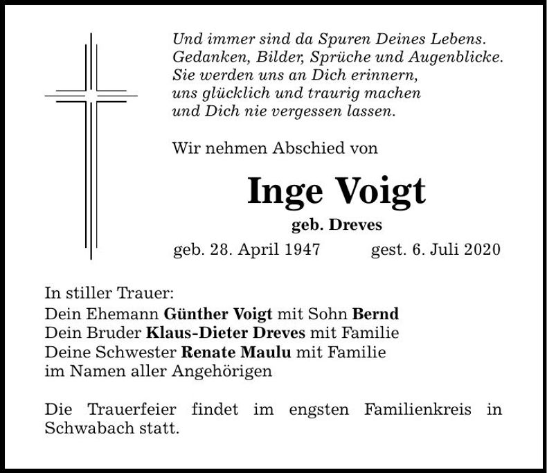 Traueranzeige Inge Voigt