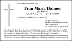 Traueranzeige Maria Danner
