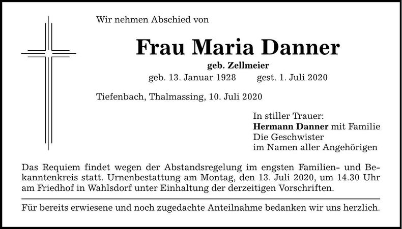 Traueranzeige Maria Danner