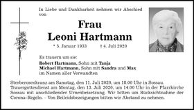 Traueranzeige Leoni Hartmann